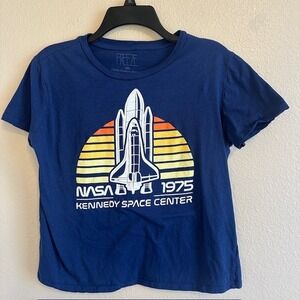 NASA 1975 Kennedy Space Center Navy Blue Crop Top Juniors T-shirt Size XL Freeze